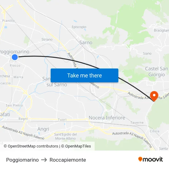 Poggiomarino to Roccapiemonte map