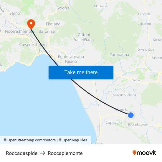 Roccadaspide to Roccapiemonte map