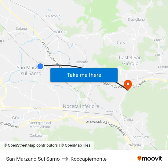 San Marzano Sul Sarno to Roccapiemonte map