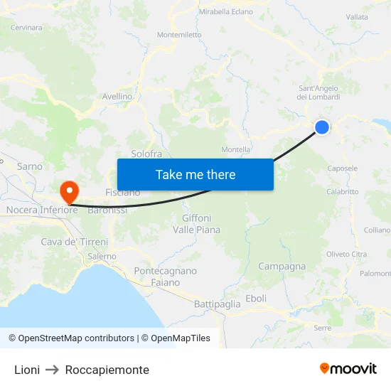 Lioni to Roccapiemonte map