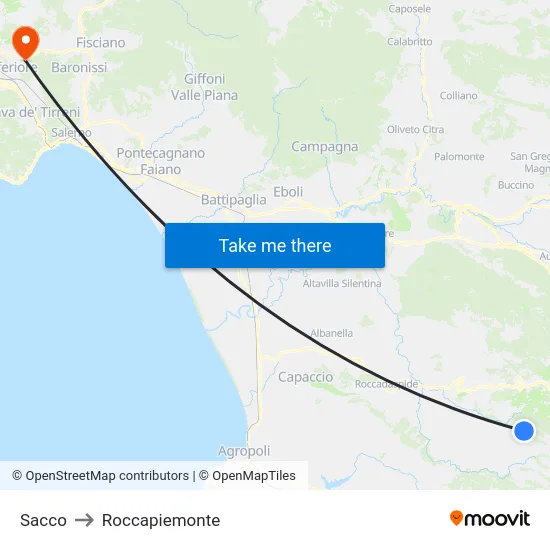 Sacco to Roccapiemonte map