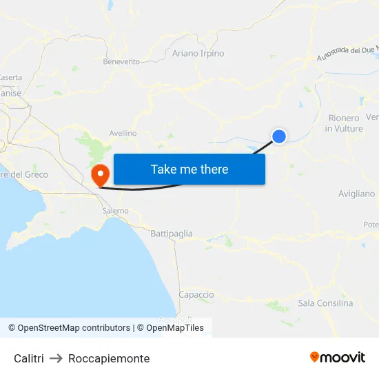 Calitri to Roccapiemonte map