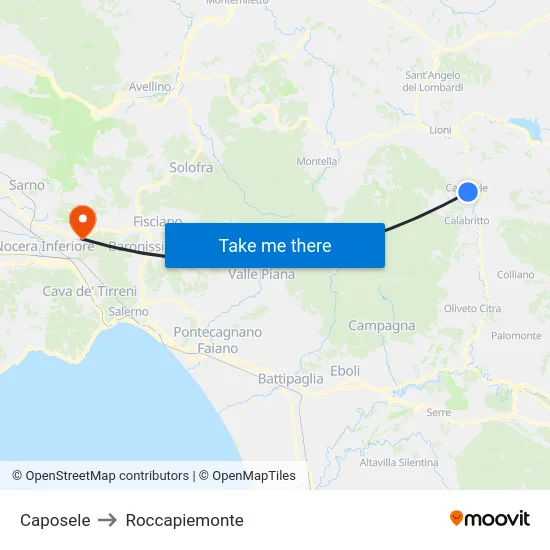 Caposele to Roccapiemonte map