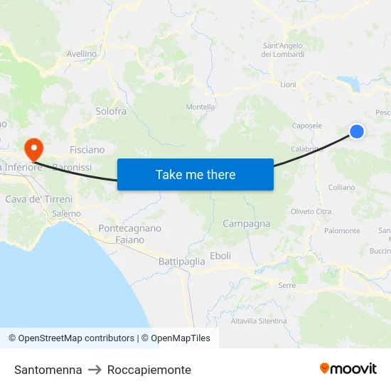 Santomenna to Roccapiemonte map