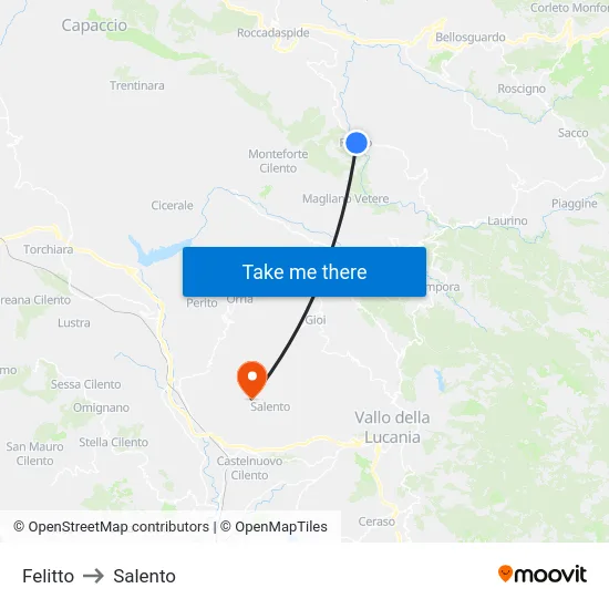 Felitto to Salento map