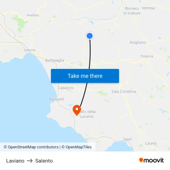 Laviano to Salento map