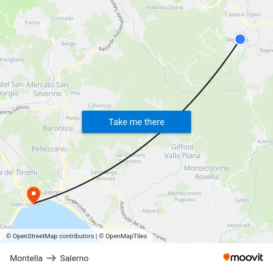 Montella to Salerno map
