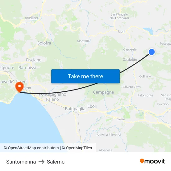 Santomenna to Salerno map