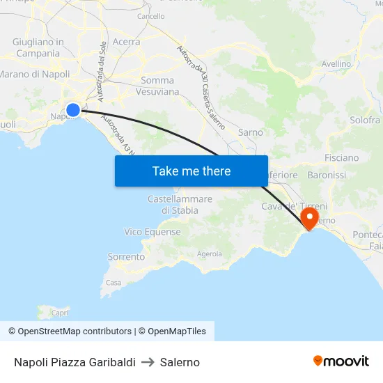 Napoli Piazza Garibaldi to Salerno map