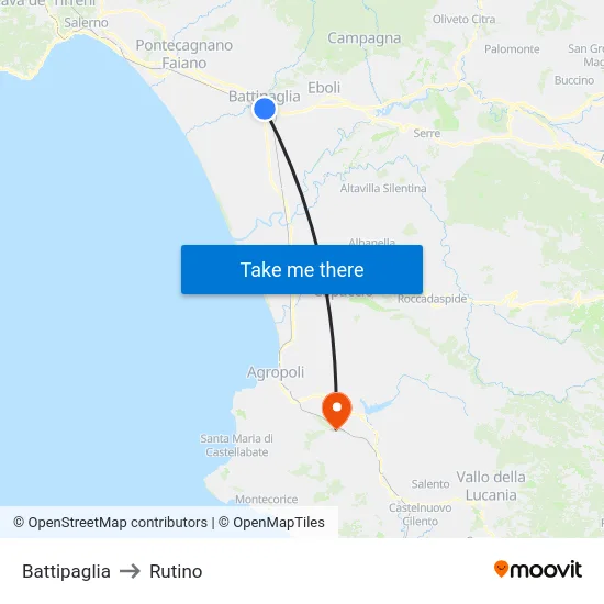 Battipaglia to Rutino map