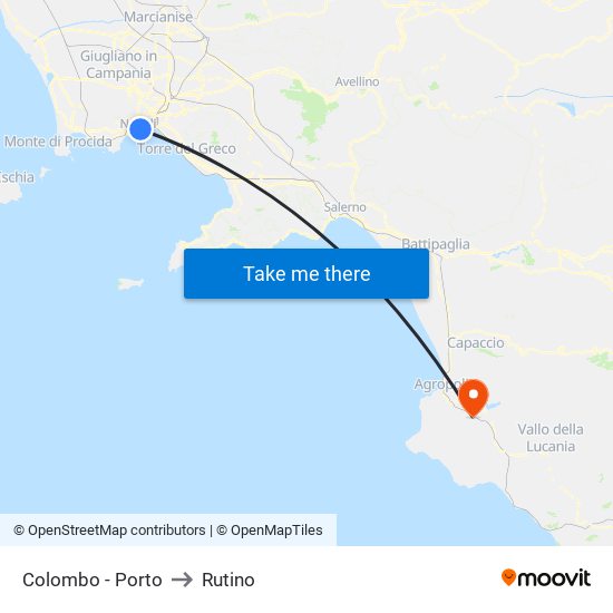 Colombo - Porto to Rutino map