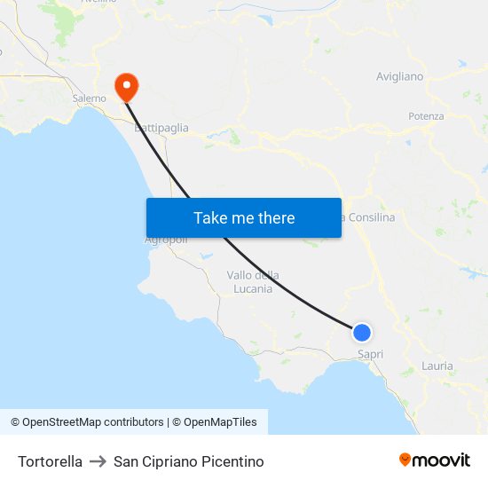 Tortorella to San Cipriano Picentino map