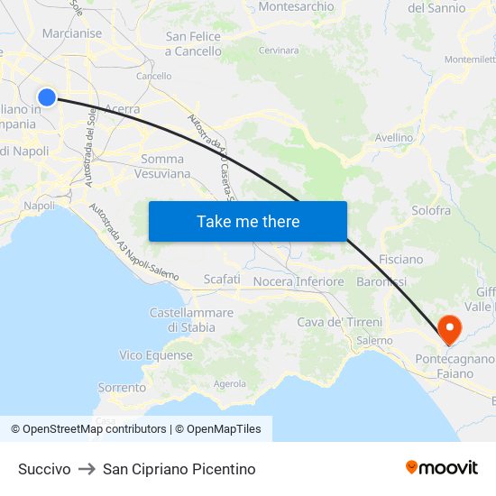 Succivo to San Cipriano Picentino map