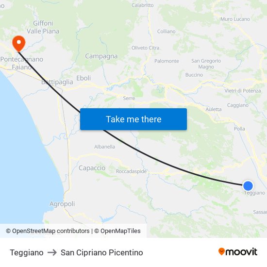 Teggiano to San Cipriano Picentino map