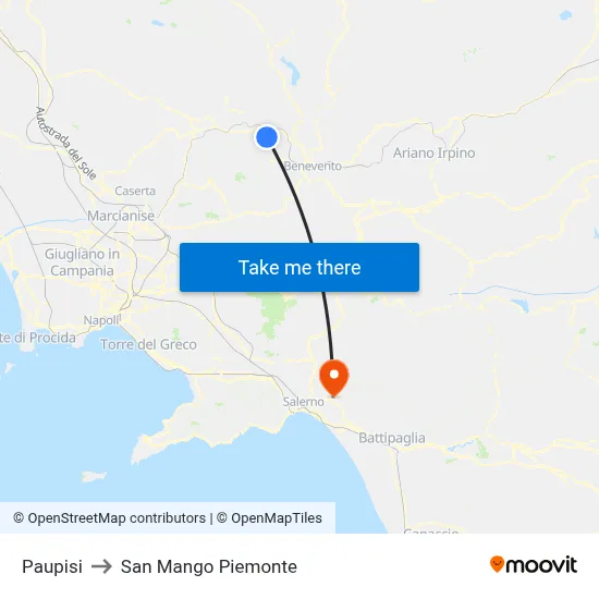 Paupisi to San Mango Piemonte map