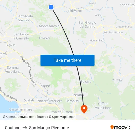 Cautano to San Mango Piemonte map