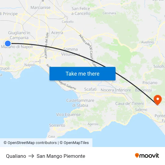 Qualiano to San Mango Piemonte map