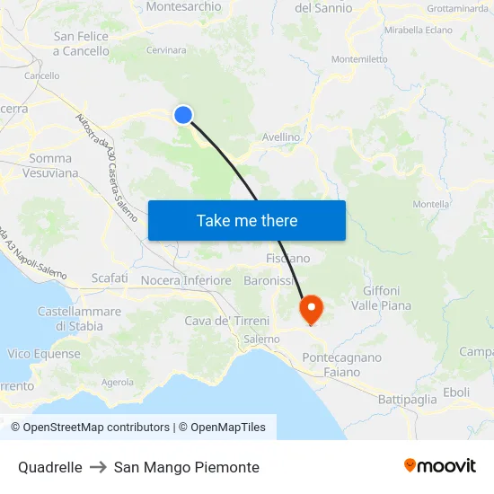 Quadrelle to San Mango Piemonte map