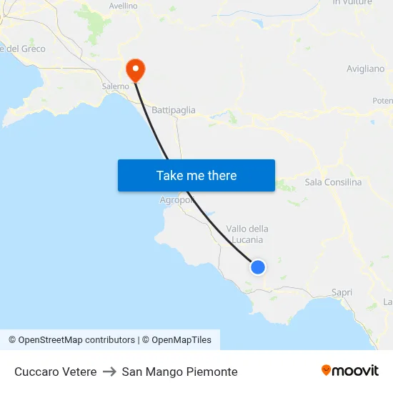 Cuccaro Vetere to San Mango Piemonte map