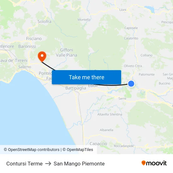 Contursi Terme to San Mango Piemonte map