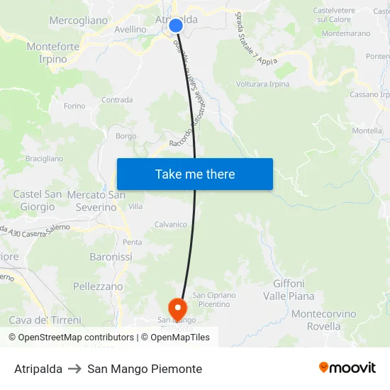 Atripalda to San Mango Piemonte map