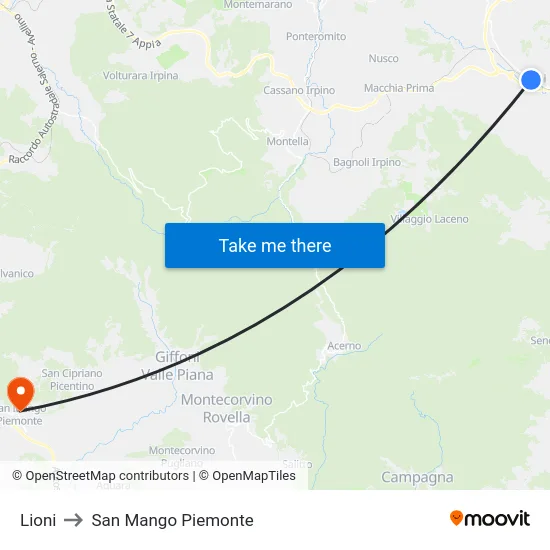 Lioni to San Mango Piemonte map