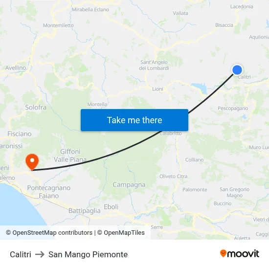 Calitri to San Mango Piemonte map
