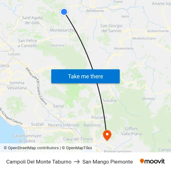 Campoli Del Monte Taburno to San Mango Piemonte map