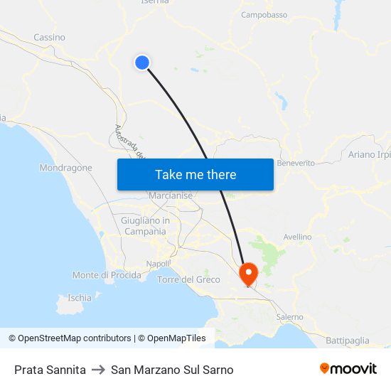 Prata Sannita to San Marzano Sul Sarno map