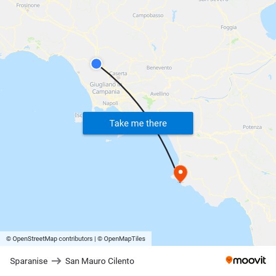 Sparanise to San Mauro Cilento map