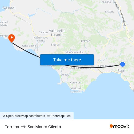 Torraca to San Mauro Cilento map