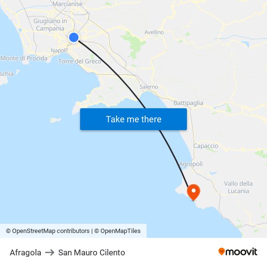 Afragola to San Mauro Cilento map