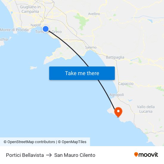 Portici Bellavista to San Mauro Cilento map