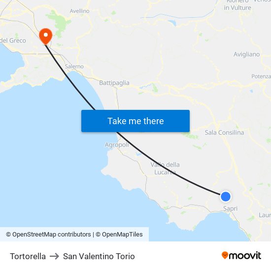 Tortorella to San Valentino Torio map