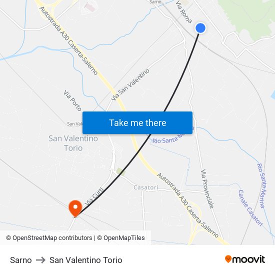 Sarno to San Valentino Torio map