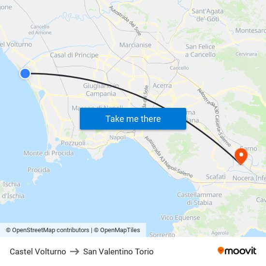 Castel Volturno to San Valentino Torio map