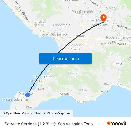 Sorrento Station (1-2-3) to San Valentino Torio map