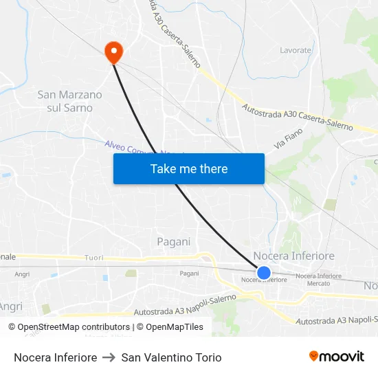 Nocera Inferiore to San Valentino Torio map