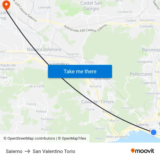 Salerno to San Valentino Torio map
