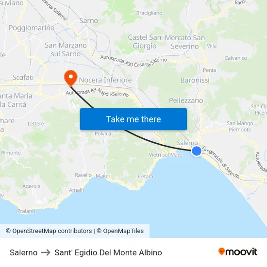 Salerno to Sant' Egidio Del Monte Albino map