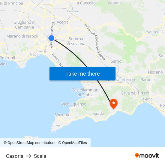 Casoria to Scala map