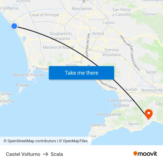 Castel Volturno to Scala map