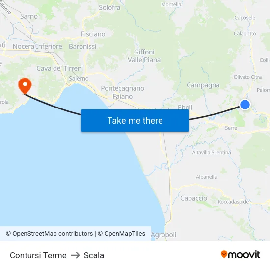 Contursi Terme to Scala map