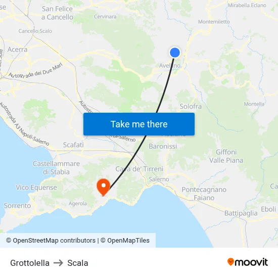 Grottolella to Scala map
