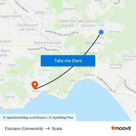Fisciano (Università) to Scala map
