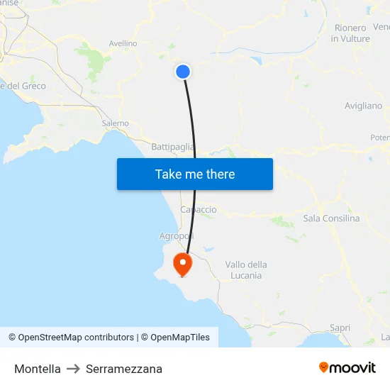 Montella to Serramezzana map