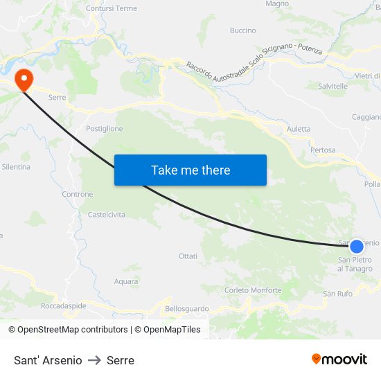 Sant' Arsenio to Serre map