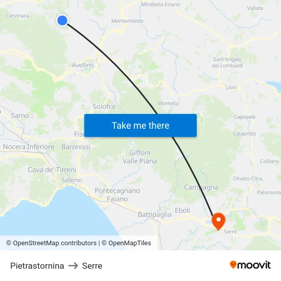 Pietrastornina to Serre map