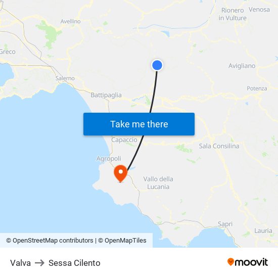 Valva to Sessa Cilento map