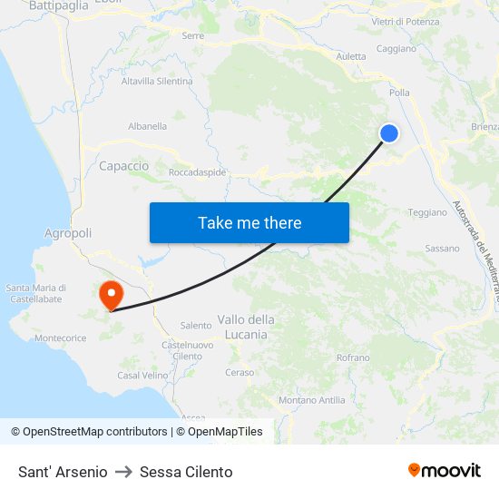 Sant' Arsenio to Sessa Cilento map